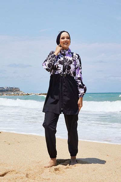 EBRUTESETTÜR Drawstring Waist Floral Pattern Hijab Swimsuit