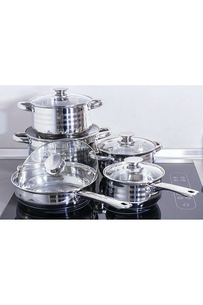 Blaumann 10 Pcs Cookware Set Stainless Steel Pots Jumbo Gourmet Line Induction All Stoves Oven / Dishwasher