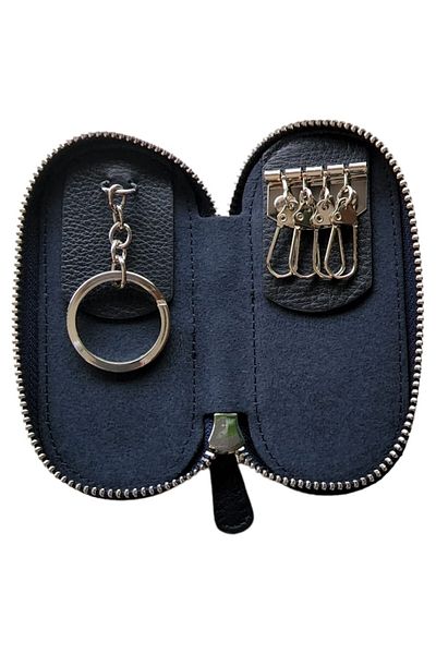 Lysande Genuine Leather Zippered Keychain with 6 Rings, Handmade Compact Wallet Type Key Organizer
