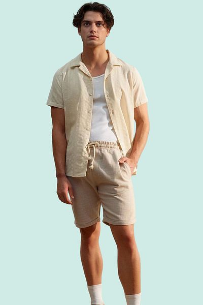 PayBuy Men's Linen-Look Cotton Shorts Comfortable Fit Daily Use Indispensable for Weekend Summer