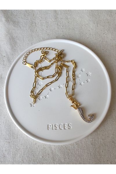 İLKYAZ Accessories Mermaid Zircon Stone Minimal Steel Necklace
