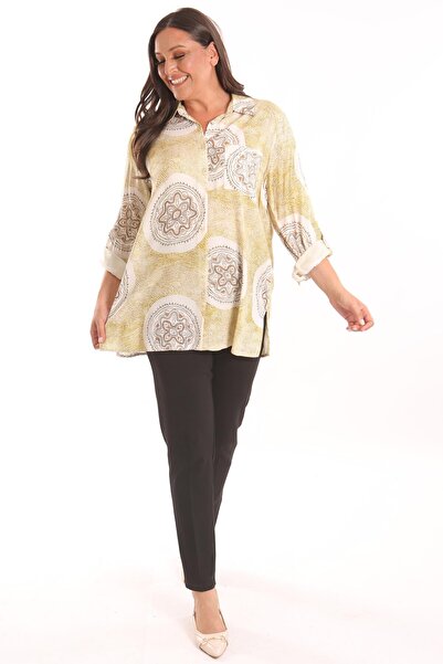 Metpoint Trend42Plus Large Size Ethnic Pattern Mustard Shirt