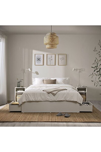 IKEA çift kişilik karyola, beyaz, 140x200 cm, 4 çekmeceli Nevresim ve yatak ayrı satılır
