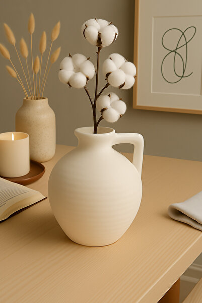 Lui Tasarım Krem Rengi Dekoratif Midi Boy Testi Doğal Dokulu İskandinav Sadeliği 18 cm