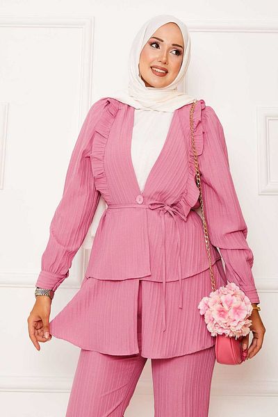 EBRUTESETTÜR Double Suit with Flounce Ruffle Detail in Skirt