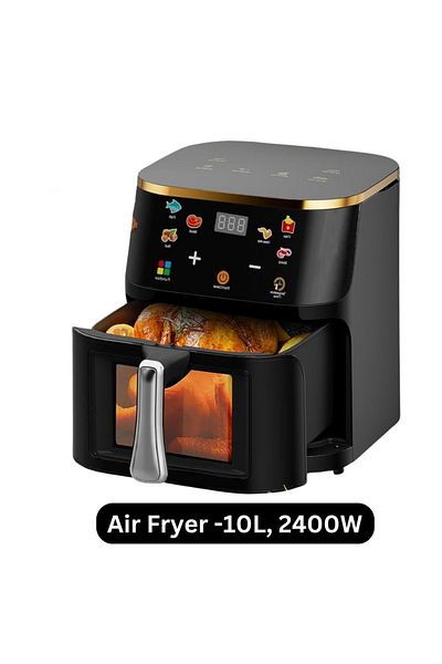 DRSELL Hot air fryer 10L, 2400W, 10 programs, glass bowl, LED display