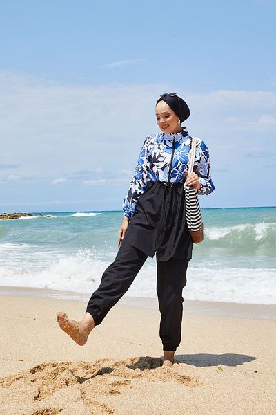 EBRUTESETTÜR Drawstring Waist Floral Pattern Hijab Swimsuit