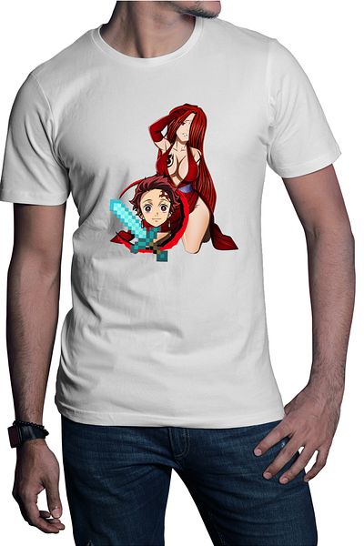 OEM Tricou barbati Fairy Tail Demon Slayer Erza Tanjirou Minecraft