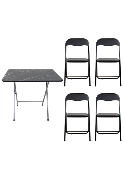 Z-Tools Masă pliabilă cu blat din MDF, dimensiuni 60x80x70cm, neagră + 4 x sc...