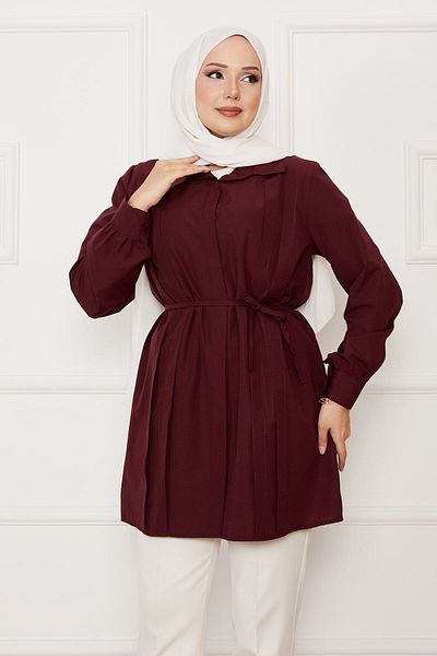 EBRUTESETTÜR Long Hidden Buttoned Pleated Detailed Hijab Shirt