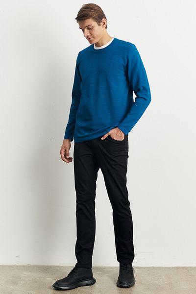 AC&Co / Altınyıldız Classics Men's Petrol Standard Fit Normal Cut Crew Neck Textured Soft Sweater