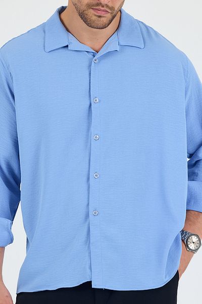 Trn JNS Berlin Baby Blue Summer Aerobin Linen Textured Comfortable Fit Oversize Men's Shirt