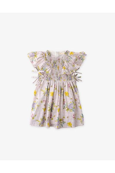Gingersnaps Girls' Gingham Dress with Floral Pattern, Short Sleeves