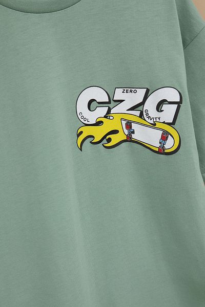 Cansın Mini Tricou pentru băiat cu decolteu cu imprimeu verde skateboard 20917