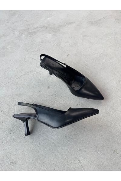 Cappmoda Ayk-0101 Black Matte Leather Pointed Toe Zr Model Heeled Shoes