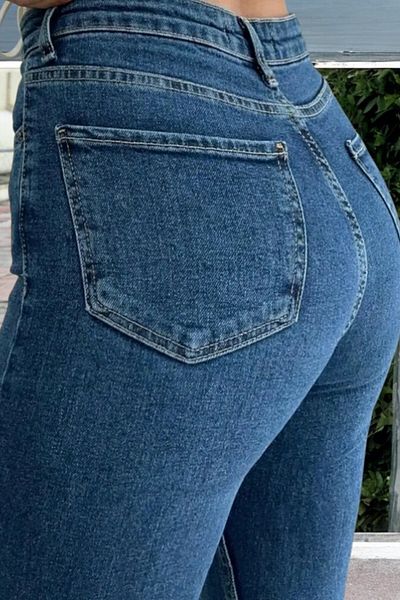 byhaziran butik Nathalia Women's High Waist Medium Blue Denim Flare Jeans
