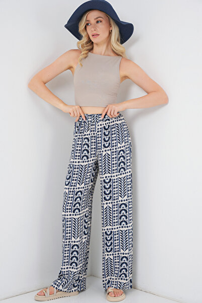 Bigdart Women's Patterned Viscose Trousers 6749 - Cream