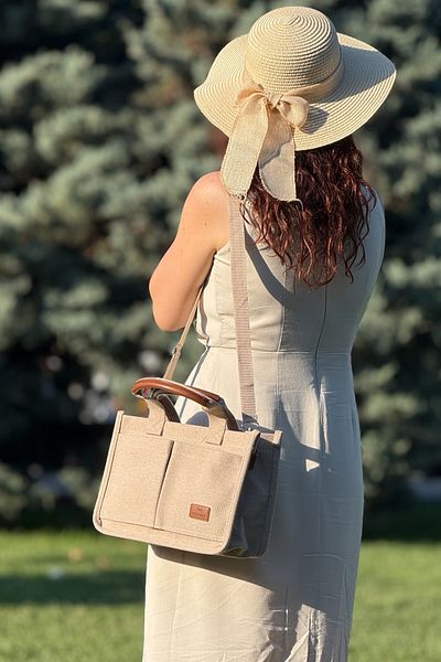 Store Geantă de mână și de umăr din pânză din țesătură naturală pentru femei - Mini geantă de tote potrivită pentru utilizare zilnică