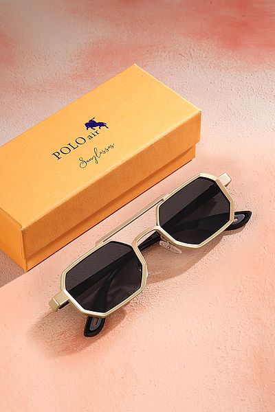 Polo Air Uv400 Protection Metal Frame Plastic Handle Unisex Sunglasses Gold Black Color Plg-2102C4