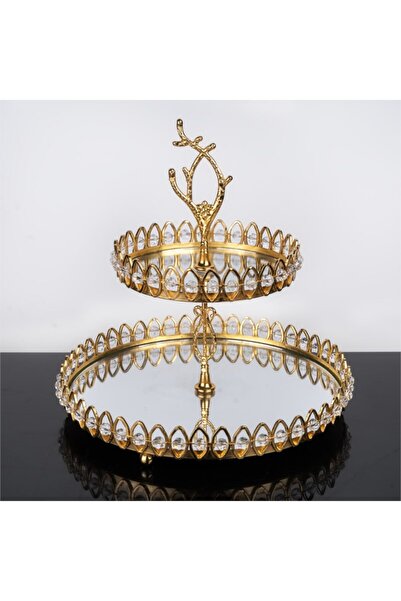 Hinora Boncuklu Aynalı 2 Katlı Sunumluk 26x26x26cm