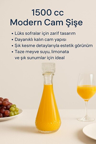 MadaMelya El Yapımı Modern Şık Tasarım Cam Karaf - Şişe