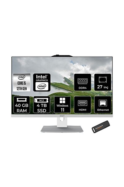 MSI Modern AM272P i5-1235U 40GB 4TB SSD 27" FHD IPS W11H All In One PC Beyaz ...