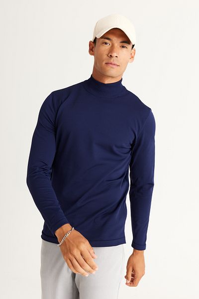 AC&Co / Altınyıldız Classics Men's Navy Blue Standard Fit Normal Cut Half Turtleneck Knitwear Sweater