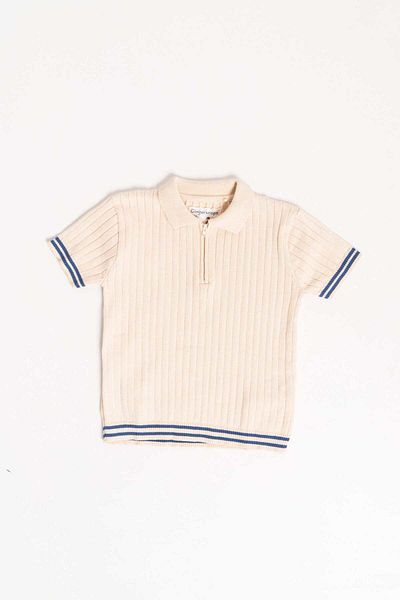 Gingersnaps Striped Ribbed Zip T-Shirt for Boys