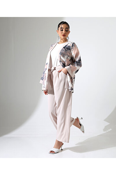 Fi'l Arz Fashion Short Kimono Suit with Tie at the Waist