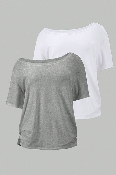 COOL TARZ Tricou supradimensionat pentru femei, gri alb, pachet de 2