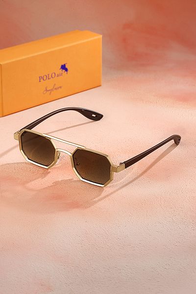 Polo Air Uv400 Protection Metal Frame Plastic Handle Unisex Sunglasses Gold Brown Color Plg-2102C5