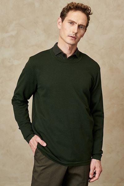 AC&Co / Altınyıldız Classics Men's Khaki Standard Fit Regular Cut Crew Neck Textured Soft Sweater