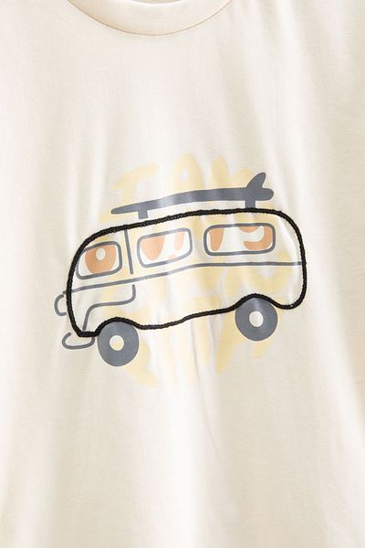 Cansın Mini Κρεμ αυτοκίνητο με στάμπα Crew Neck Boy κοντομάνικο μπλουζάκι 20924
