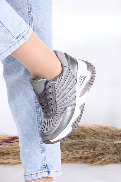 Weynes Pantofi sport cu dungi laterale cu toc ascuns de 7 cm gri pentru femei WSB4092