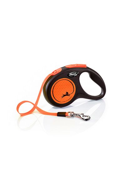 Flexi Neon Reflective Strip Automatic Dog Walking Leash Small Orange 5 Mt