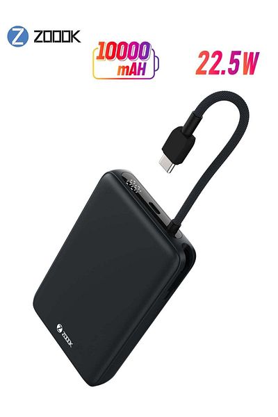 ZP Zoook 10000mAh Power Bank with Built-in USB-C Fast Charging Cables