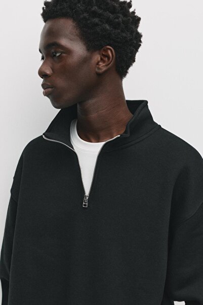 Pull & Bear Fermuarlı dik yaka basic sweatshirt