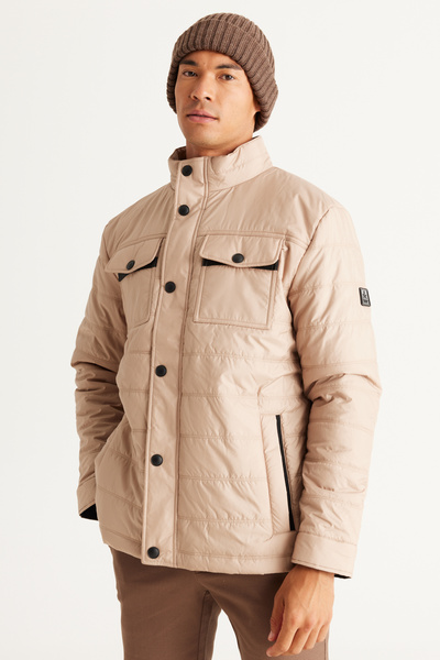 AC&Co / Altınyıldız Classics Erkek Bej Standart Fit Normal Kesim Dik Yaka Mont