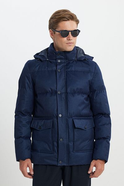 AC&Co / Altınyıldız Classics Men's Navy Blue Standard Fit Regular Cut Hooded Coat
