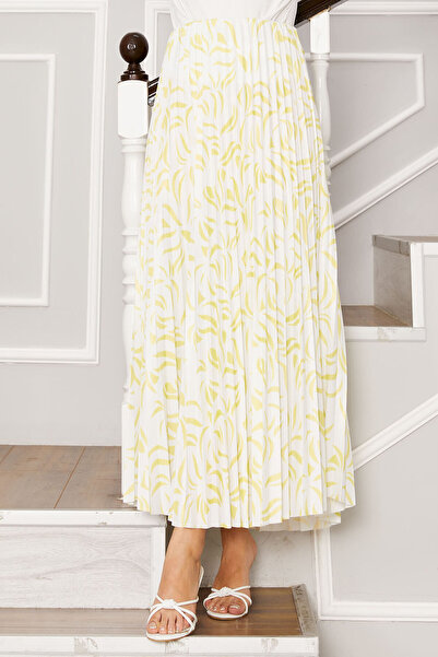EBRUTESETTÜR Patterned Pleated Skirt with Elastic Waist