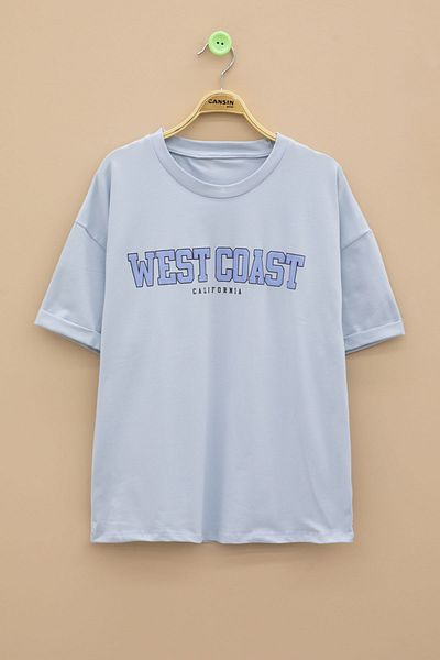 Cansın Mini Tricou cu mânecă scurtă pentru fete, cu decolteu, scris Blue West Coast 20961