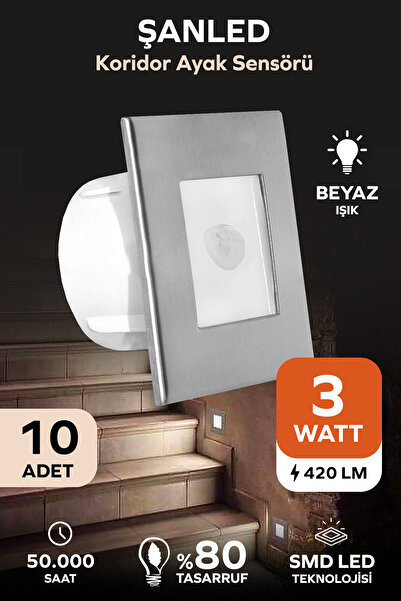 ŞANLED 3W Beyaz Işık Koridor Ayak Sensörlü Led Geçmeli Spot Aydınlatma
