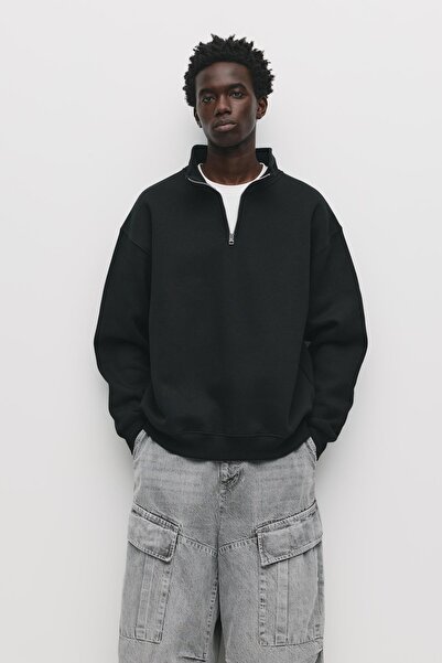 Pull & Bear Fermuarlı dik yaka basic sweatshirt