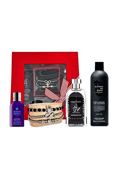 Ard Al Zaafaran Perfumes Set Black Majesty – Hayaati Men EDP + 3 brățări + Gel de duș Ylang-Ylang + Șampon Alfaparf