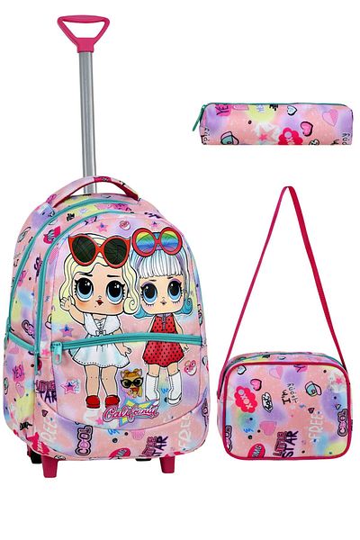 Çanta Trend Set școlar din 3 piese cu racletă, geantă pentru școală primară cu modele colorate + cutie de prânz + suport pentru stilou