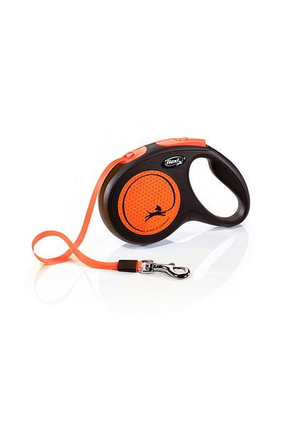 Flexi Neon Reflective Strip Automatic Dog Walking Leash Medium Orange 5 Mt