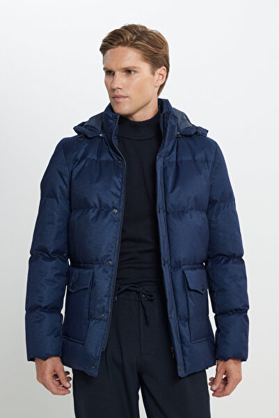 AC&Co / Altınyıldız Classics Men's Navy Blue Standard Fit Regular Cut Hooded Coat