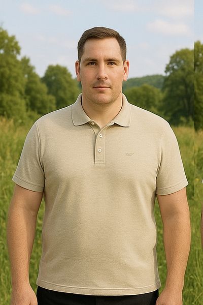 Maccali Men's Plus Size Loose Basic Cream Polo Neck T-Shirt