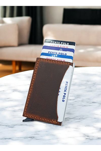 CRONDER Genuine Leather Men's Wallet - Automatic Mechanism Card Holder