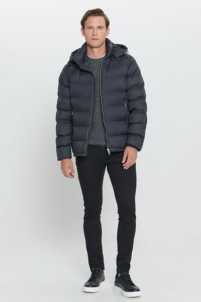 AC&Co / Altınyıldız Classics Men's Black Standard Fit Normal Cut Hooded Stand-Up Collar Coat